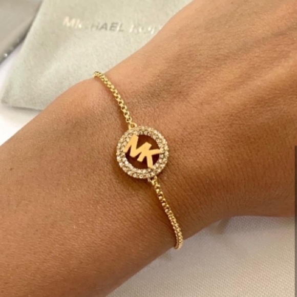 NWT authentic MK gold pave logo slider bracelet - Picture 5 of 6